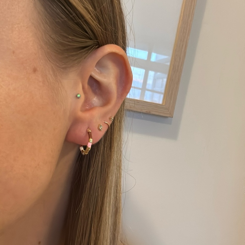 Delicate dainty rainbow and gold hoops striped enamel hoop earrings